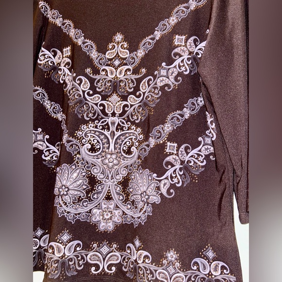 Perceptions Brown, 3/4 lengths sleeves, embellished top. Sz 1X - Picture 3 of 8